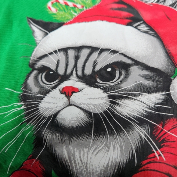 Men's MAD Engine Merry Hissmas Christmas Cats Pajamas Top - Green - M - Picture 8 of 13